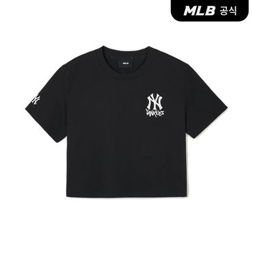 MLB [코리아공식] 여성 베이직 스몰로고 크롭 반팔 티셔츠 NY (Black)