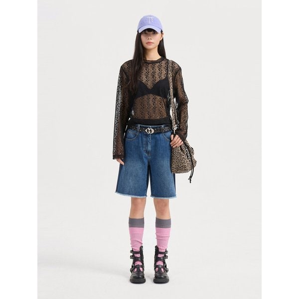 Ditsy Floral Lace Loose Fit Long Sleeve T-shirt (black) LFTAX25120BKX