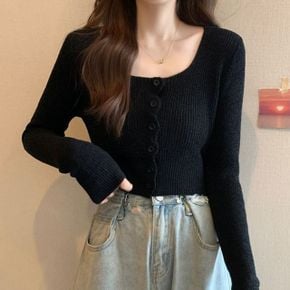 여자가을코디 여성 2컬러 크롭 스퀘어넥 간절기 슬림 가디건
