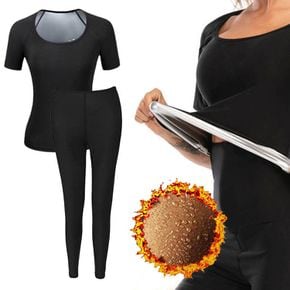 여성데일리룩 반팔 9부 바지 땀복 세트 상체 복부 허벅지 운동
