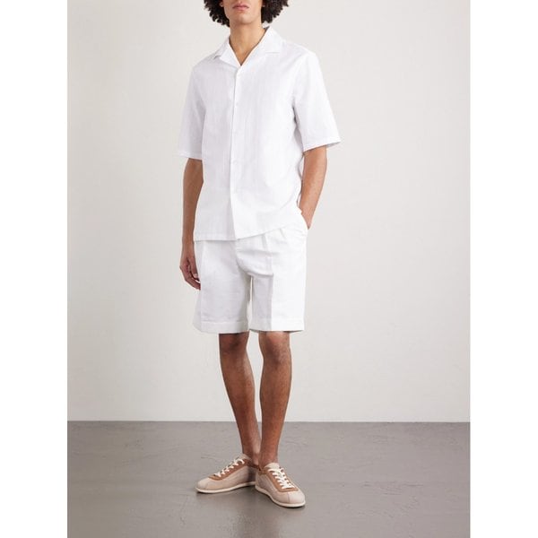 브루넬로쿠치넬리 캠프 칼라 텍스처 코튼 셔츠 46376663163000451