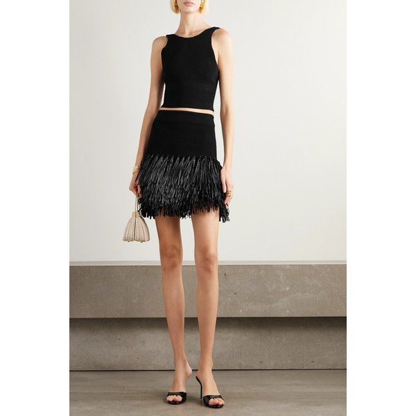 에이지 아가베 프린지 라피아 트림 리브 니트 미니 스커트 46376663162987118