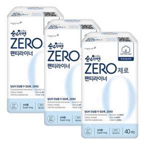 깨끗한나라 순수한면 ZERO 팬티라이너 슈퍼롱 40p X 3개