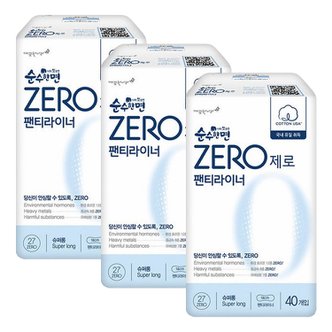  깨끗한나라 순수한면 ZERO 팬티라이너 슈퍼롱 40p X 3개