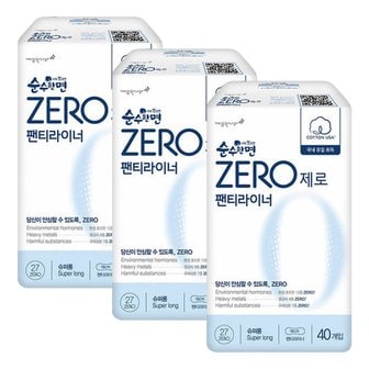  깨끗한나라 순수한면 ZERO 팬티라이너 슈퍼롱 40p X 3개