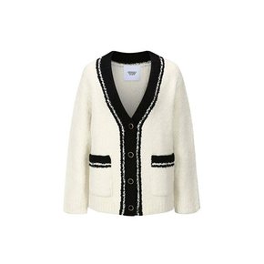 TRIMMED BOUCLE CARDIGAN - IVORY