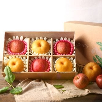 과일연가 [과일선물세트][지속 가능한 패키지] 실속형 사과 배 혼합 선물세트 (사과 3개, 배 3개)