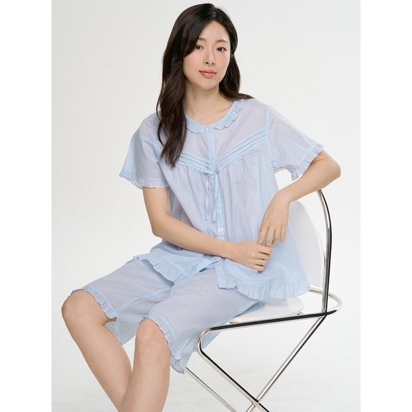 블루ST 반팔 순면 여성 빅사이즈 잠옷 세트