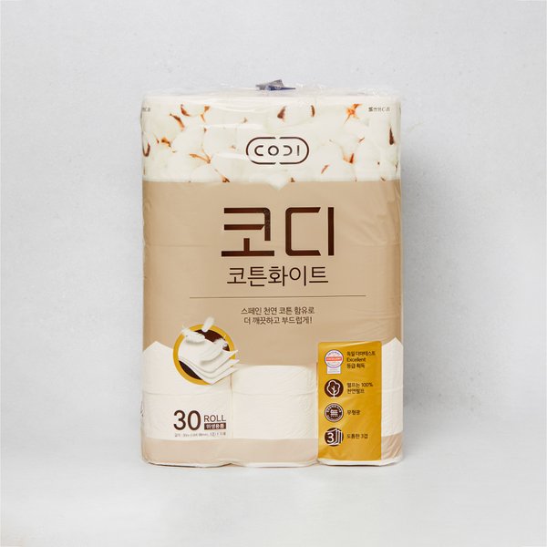 코디 코튼화이트 천연펄프 화장지 30m*30롤