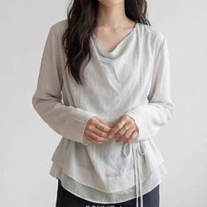 보니제이 / 보니제이 드레이프 스트링 셔츠 블라우스 긴팔 레이어