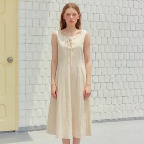 EYELET DETAIL SLEEVELESS MIDI ONEPIECE_BEIGE