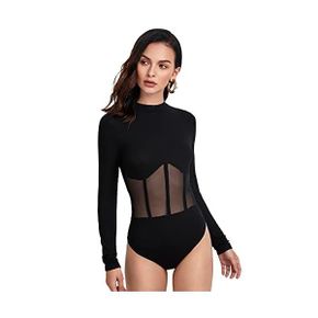 미국 셰인 바디프로필의상 바디수트 SheIn Womens Stand Collar Long Sleeve Mesh ert Leotard T