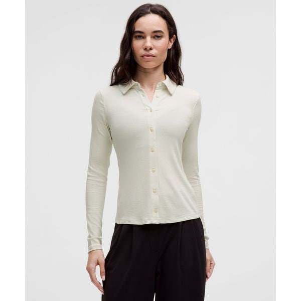 40% ▼ 홀드 타이트 칼라드 롱슬리브 버튼업 셔츠 - BONE