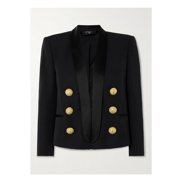 장식 새틴 트리밍 그랑 드 푸드르 울 재킷 블랙 1647597336762146