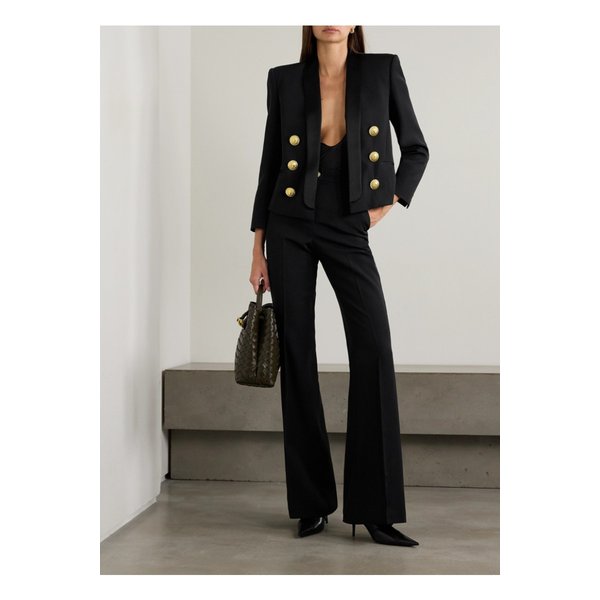 장식 새틴 트리밍 그랑 드 푸드르 울 재킷 블랙 1647597336762146