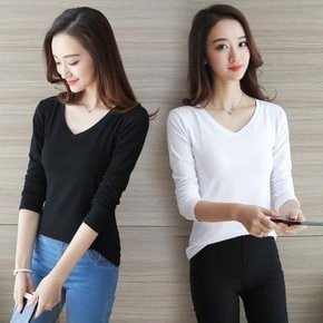 여성 데일리 기본 브이넥 / 라운드 티셔츠 (10296651A)