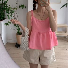 여름 레이어드 이너 리본 끈 나시 숏 민소매 티셔츠 휴가 바캉스룩_P342161842