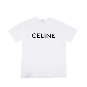 [중고명품] 셀린느 55 화이트 코튼 CELINE 로고 루즈 여성 반팔 티셔츠