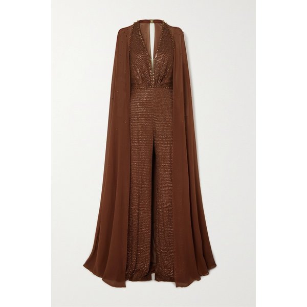 제니 팩햄 Cape-effect Embellished Tulle Jumpsuit 골드 1647597285634664