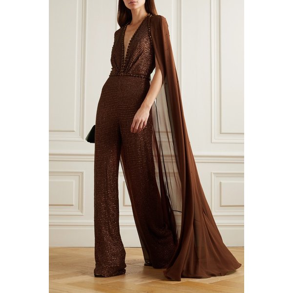 제니 팩햄 Cape-effect Embellished Tulle Jumpsuit 골드 1647597285634664