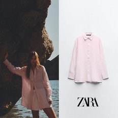 ZARA 자라 핑크 100% 리넨 오버사이즈 셔츠