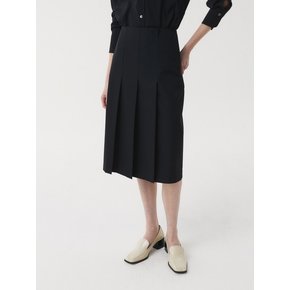 WOOL SILK PLEATS SKIRT (BLACK)