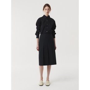 WOOL SILK PLEATS SKIRT (BLACK)