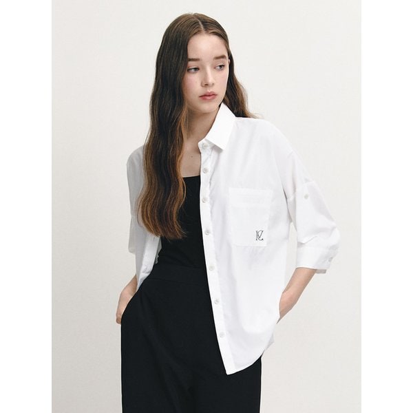 링클 프리 포켓 자수 루즈핏 롤업 5부 셔츠(MAEBSH06MWH)