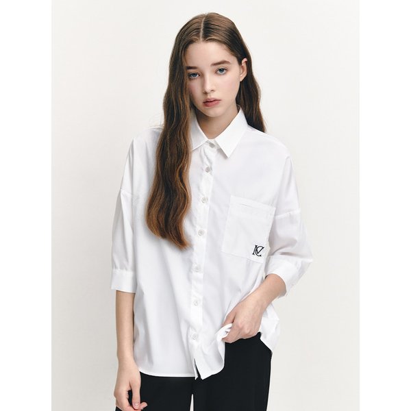 링클 프리 포켓 자수 루즈핏 롤업 5부 셔츠(MAEBSH06MWH)