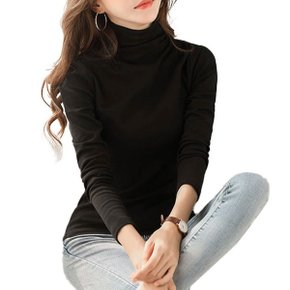 여성 터틀넥 부드러운 반폴라 기모 티셔츠 긴 팔 겨울 목티