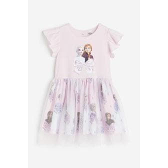 H&M 프린트 튤 드레스 라이트 핑크/겨울왕국 0975324030