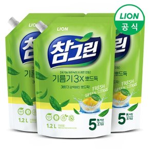 참그린 녹차 기름기 뽀드득 주방세제 1.2L리필 3개