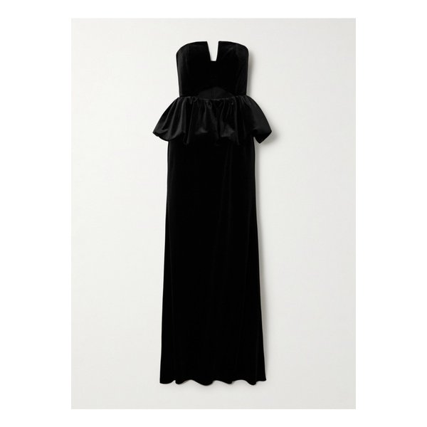 스트랩리스 컷아웃 벨벳 페플럼 맥시 드레스 블랙 1647597345383068