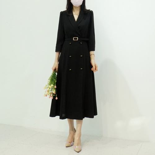 스타일라떼 / 고급스러운 벨티드 숄카라 A라인 랩 자켓 원피스