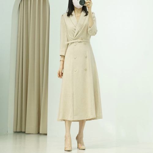 스타일라떼 / 고급스러운 벨티드 숄카라 A라인 랩 자켓 원피스