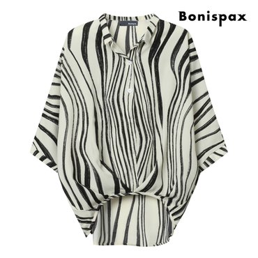 보니스팍스 기하학 프린트 언발 7부 소매 블라우스 (XP5SH017M0)
