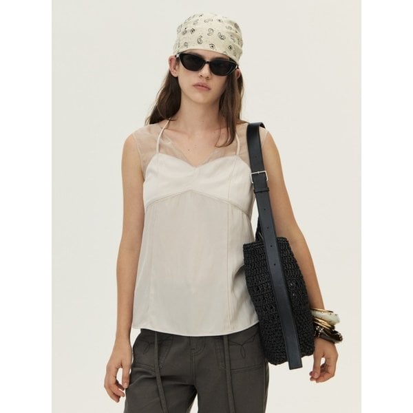 Organza Sheer Sleeveless Top, Ivory