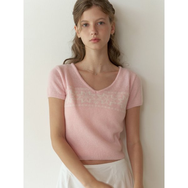 [리퍼브] Vigne half v knit (pink)