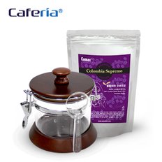 Caferia 나무/아크릴 밀폐용기 500ml+콜롬비아 수프리모 200g(CA1-C7) [보관용기/볶은원두/커피콩/드립커비/커피용품]