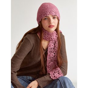 Handmade crochet knitted scarf (Melange pink)