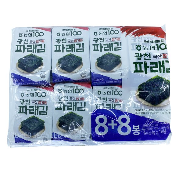 [농협] 100 광천 국산 참기름 파래김 4g*16봉