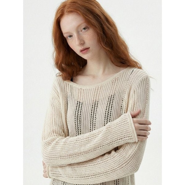[Capsul Drop] Pure Cotton Boat neck Punching Sweater_2 Colors
