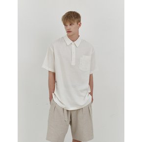 Linen pullover double pocket 1/2 shirt (off white)