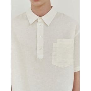 Linen pullover double pocket 1/2 shirt (off white)