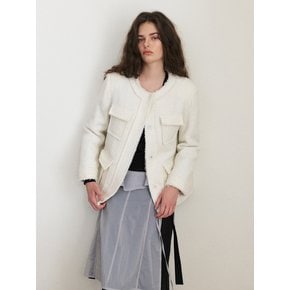 Cut-Off Pocket Tweed Jacket, Ivory