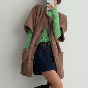 여자 겨울 루즈핏 포켓 뽀글이 투포켓 반팔 롱 가디건