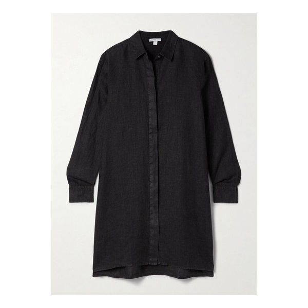 리넨 미디 셔츠 드레스 블랙 1647597359785127