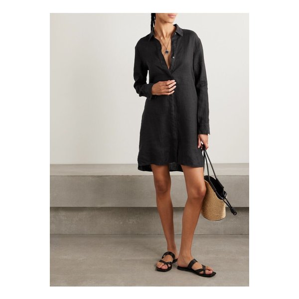 리넨 미디 셔츠 드레스 블랙 1647597359785127