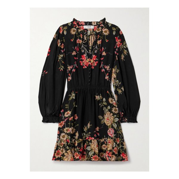 졸리 러플 플로럴 프린트 크레이프 드 신 미니 드레스 멀티컬러 46376663162914804