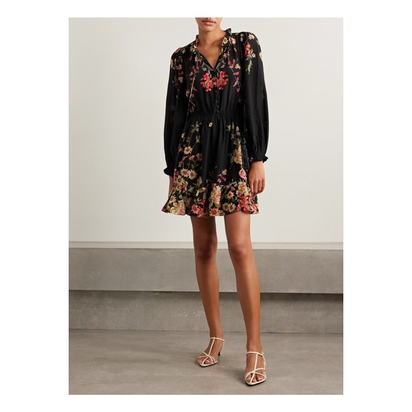 졸리 러플 플로럴 프린트 크레이프 드 신 미니 드레스 멀티컬러 46376663162914804